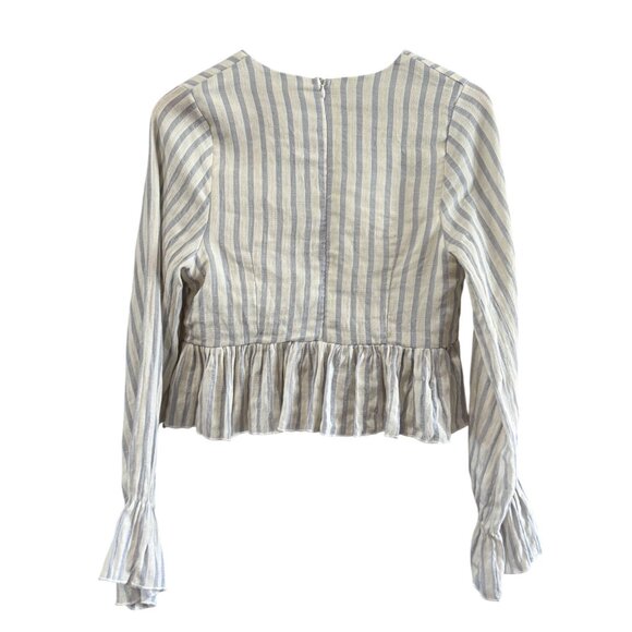 Altar’d State Top M Cropped Striped Long Sleeve Peplum Deep V-Neck Peasant - Picture 2 of 9